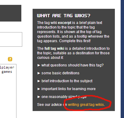 What are tag wikis? See our advice on writing great tag wikis.