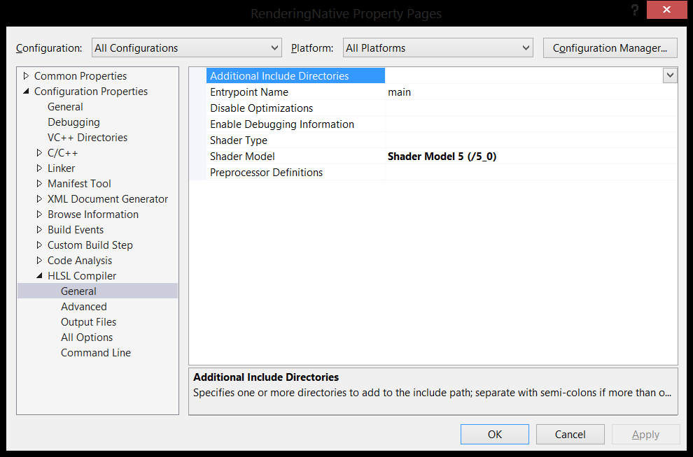 Shader Model 5.0 Selected in Project Property Pages