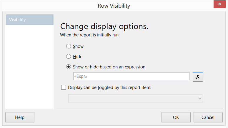 Row Visibility display options