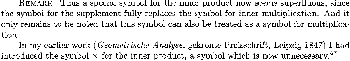 Grassman explaining symbolism of | as inner product