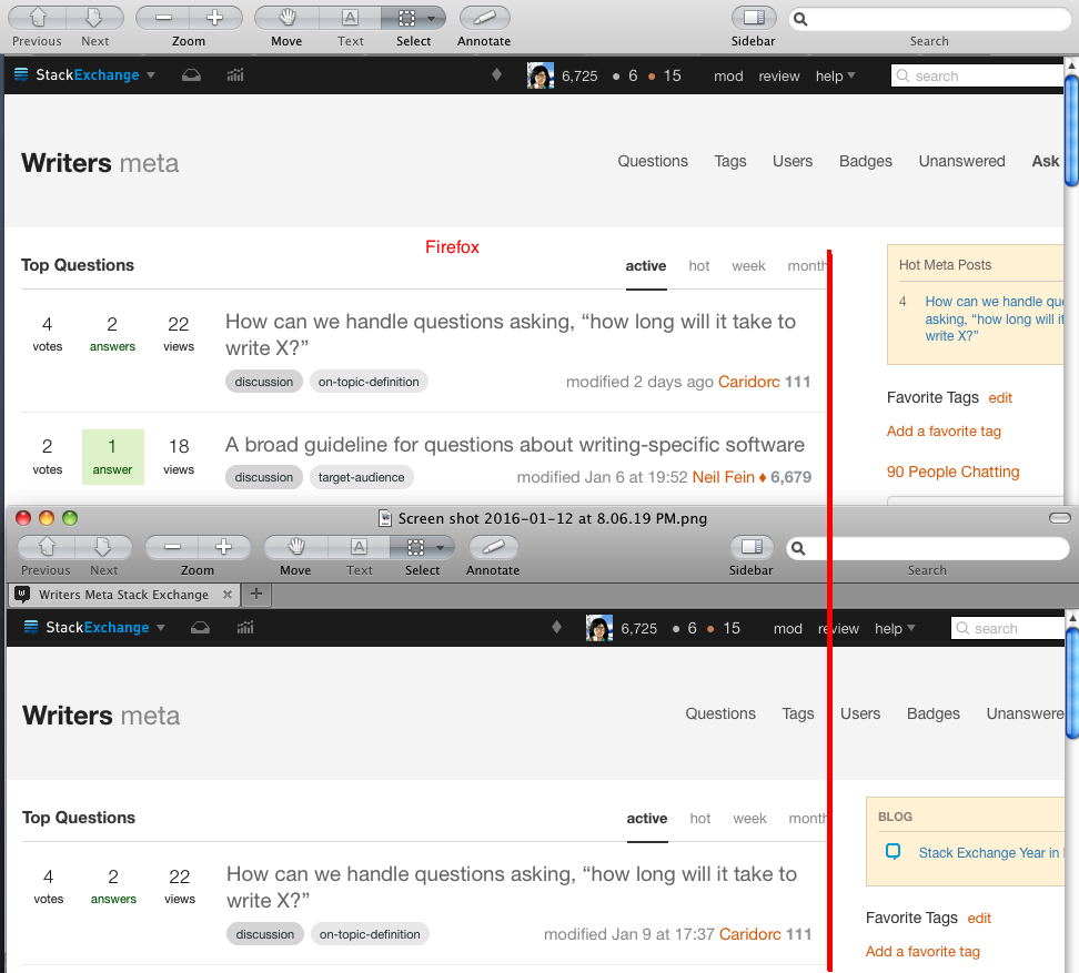 Firefox, before and after