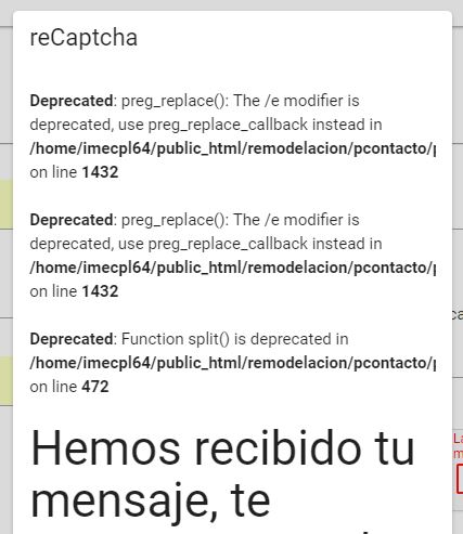 Captura de pantalla con el error