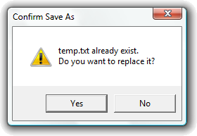 Screenshot of yes/no dialog box