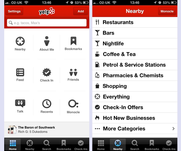 Yelp on iOS