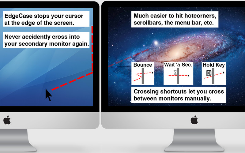 Screenshot of EdgeCase, a Mac app that restricts your mouse to one display.