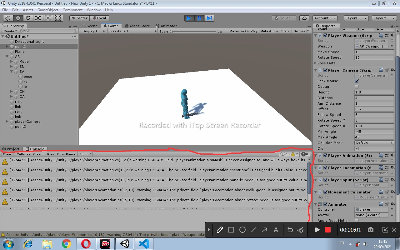 Unity editor screenshot showing warnings