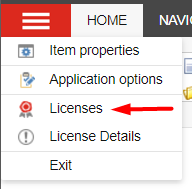 Licenses menu option