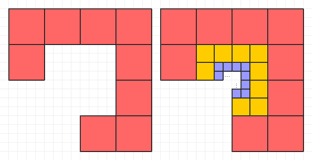 The tile looks like an L tromino but with an inner quarter gone. That inner quarter can be recursively tiled by copies scaled down to 1/2, 1/4, 1/8 and so on.