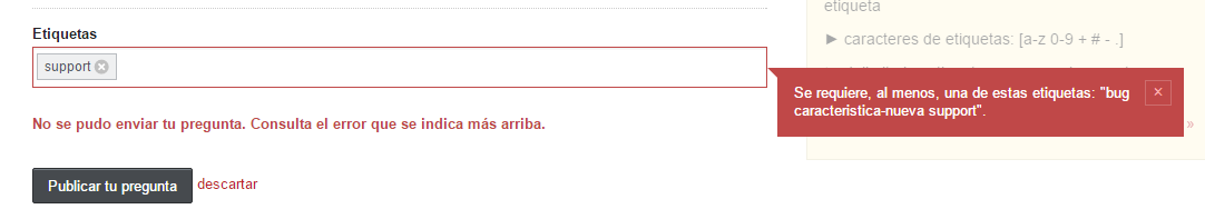 Se requiere, al menos, una de estas etiquetas: "bug caracteristica-nueva support".