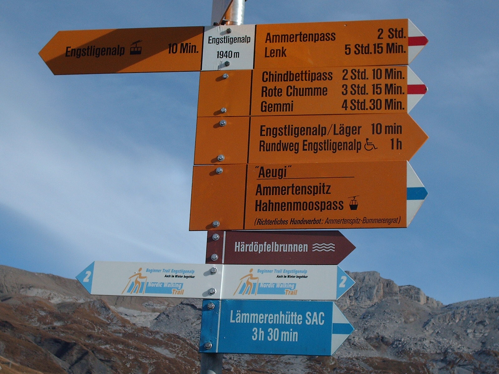 Swiss mountain hiking signs