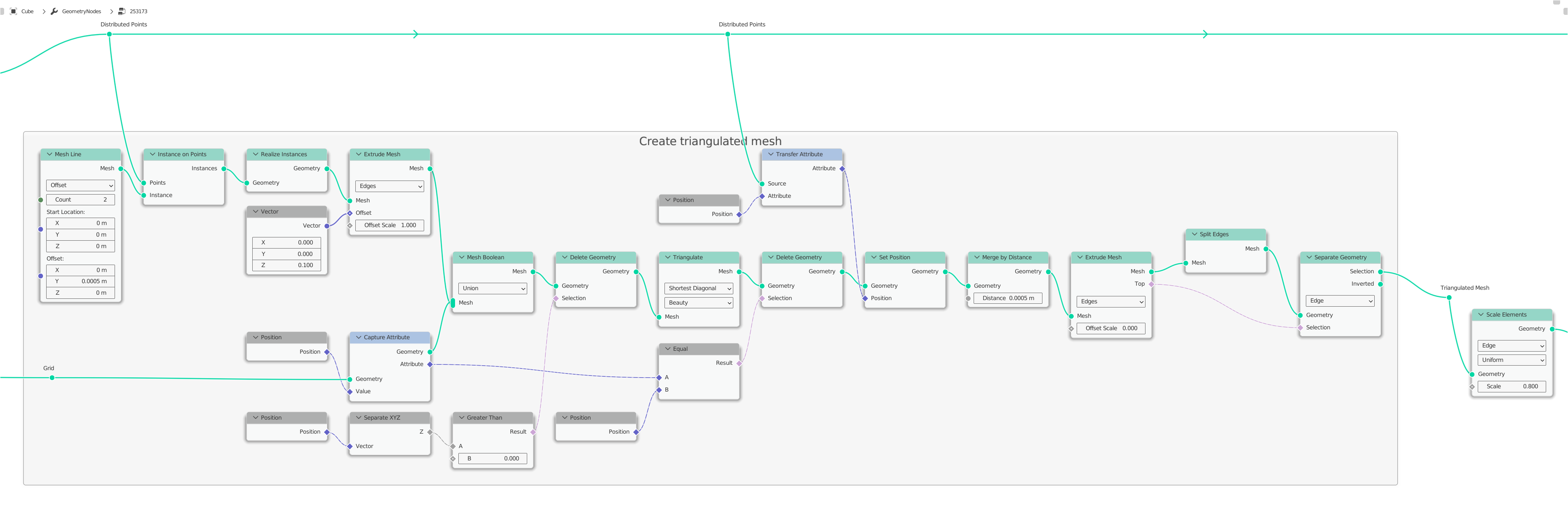 Selectively join points using geometry nodes - Triangulated Mesh