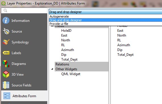 Layer properties Attributes Form tab