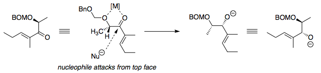 Cram chelate model for BOM -protected substrate