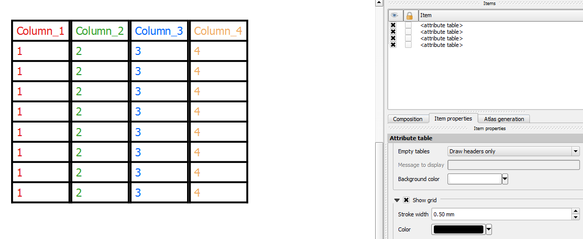 4 separate tables side-by-side