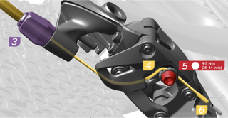 screenshot from the SRAM 1x Road Systems PDF manual illustrating proper cable routing through their clamp