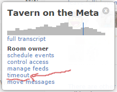 room menu, showing "timeout" option