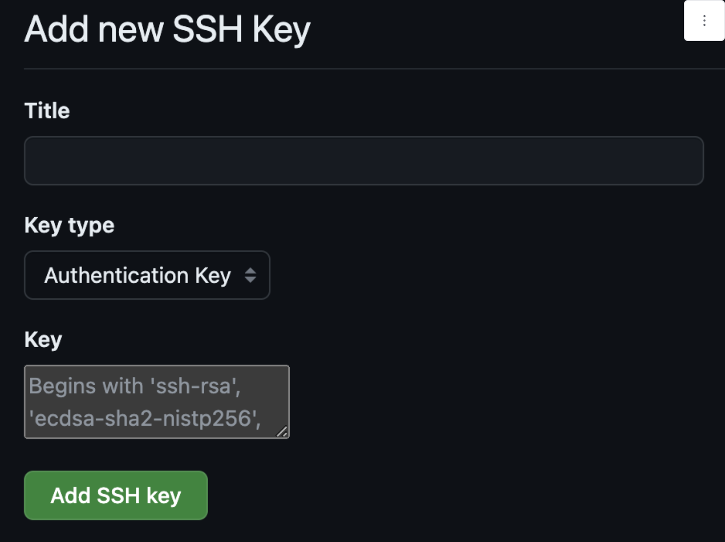 Add new SSH key screenshot