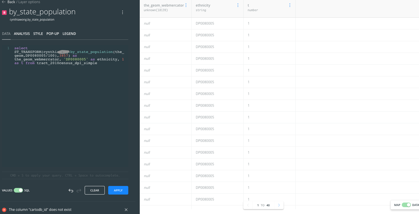 CARTODB Error Code