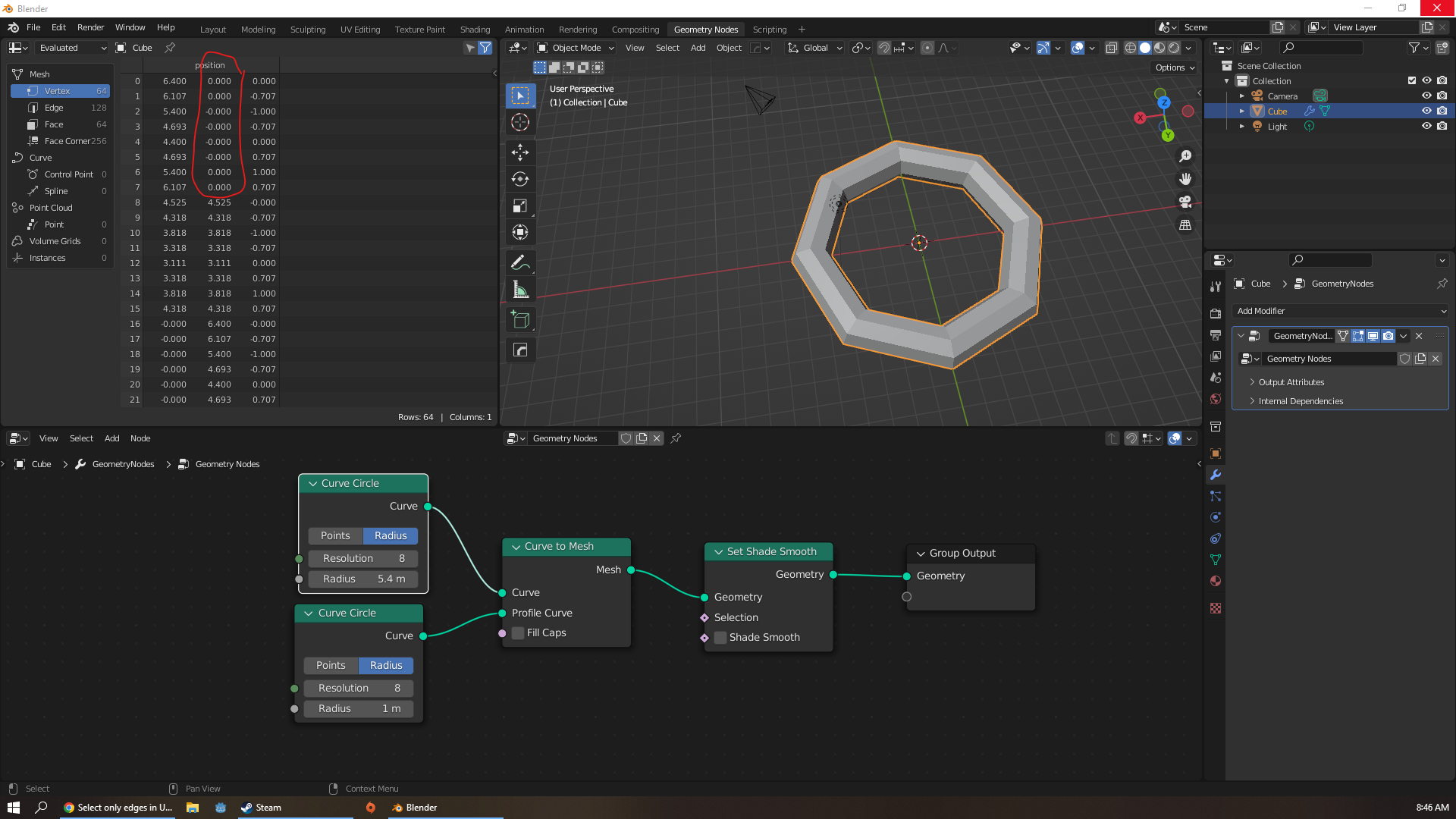 A torus where the first 8 verts have a Y of zero