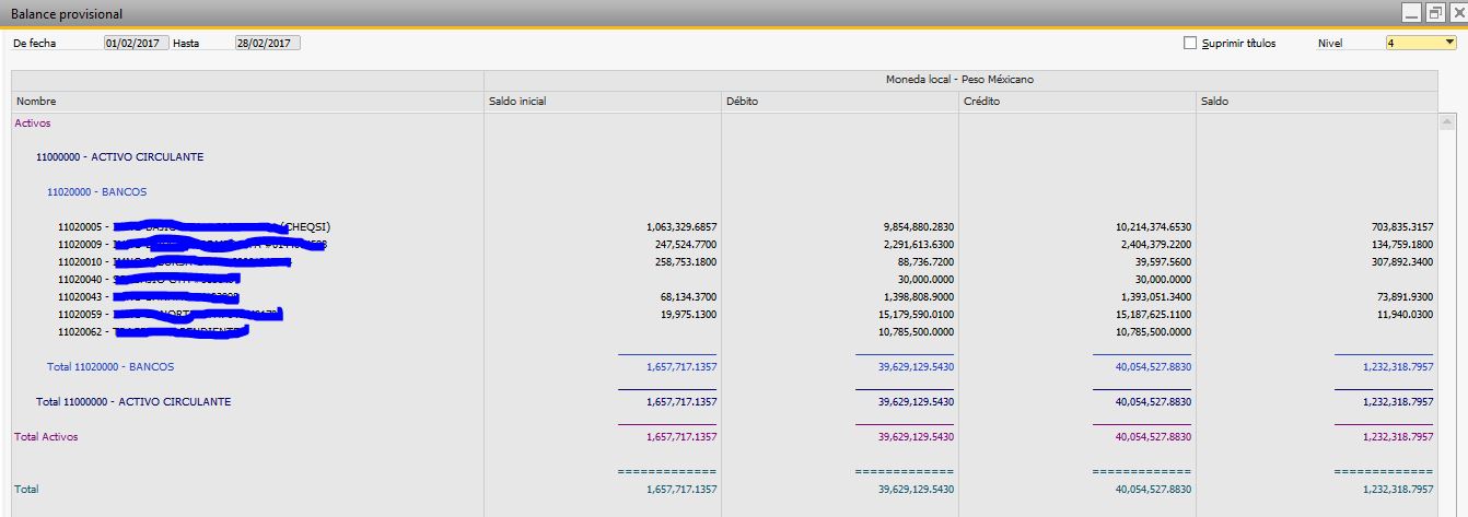 Balance Provisional SAP B1