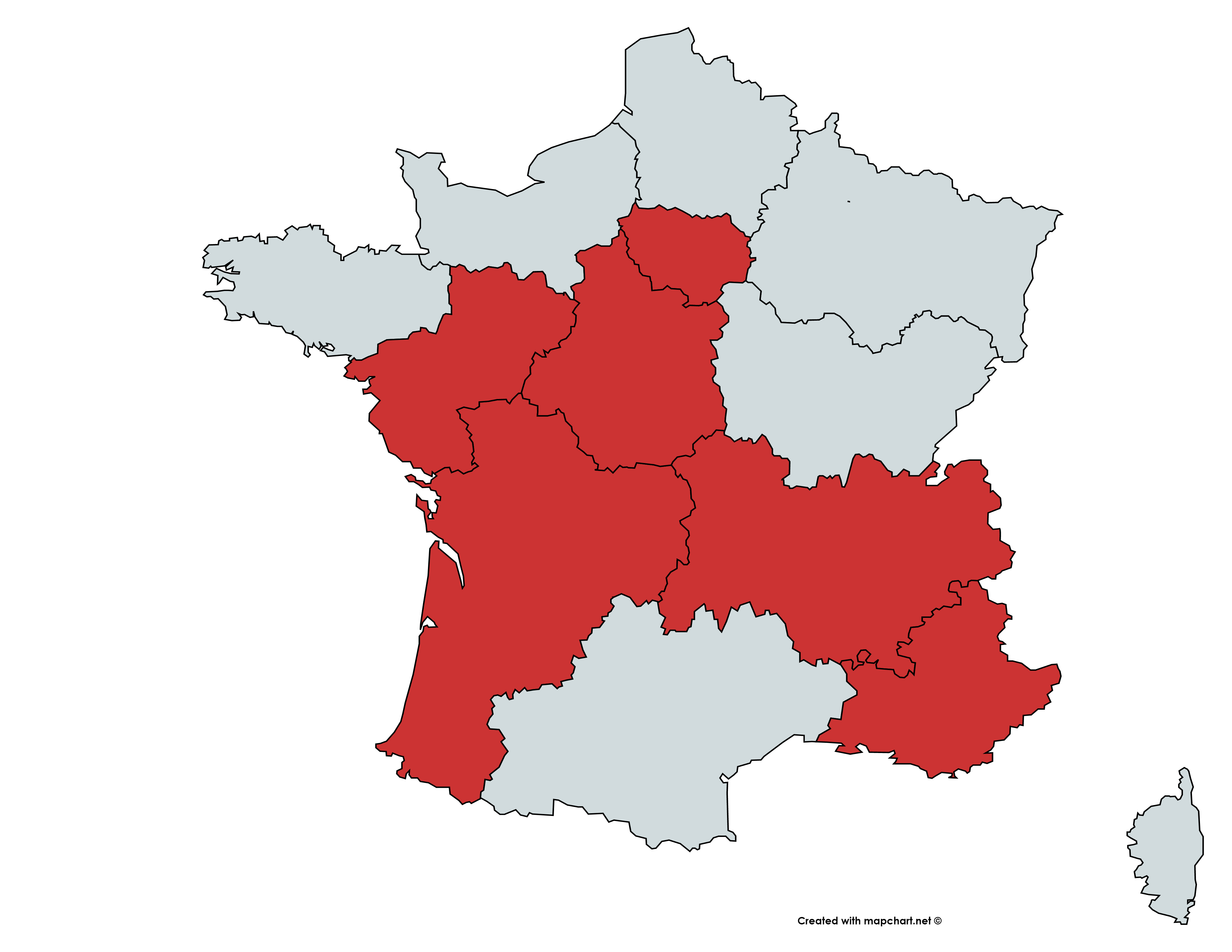 Map of France, part shaded