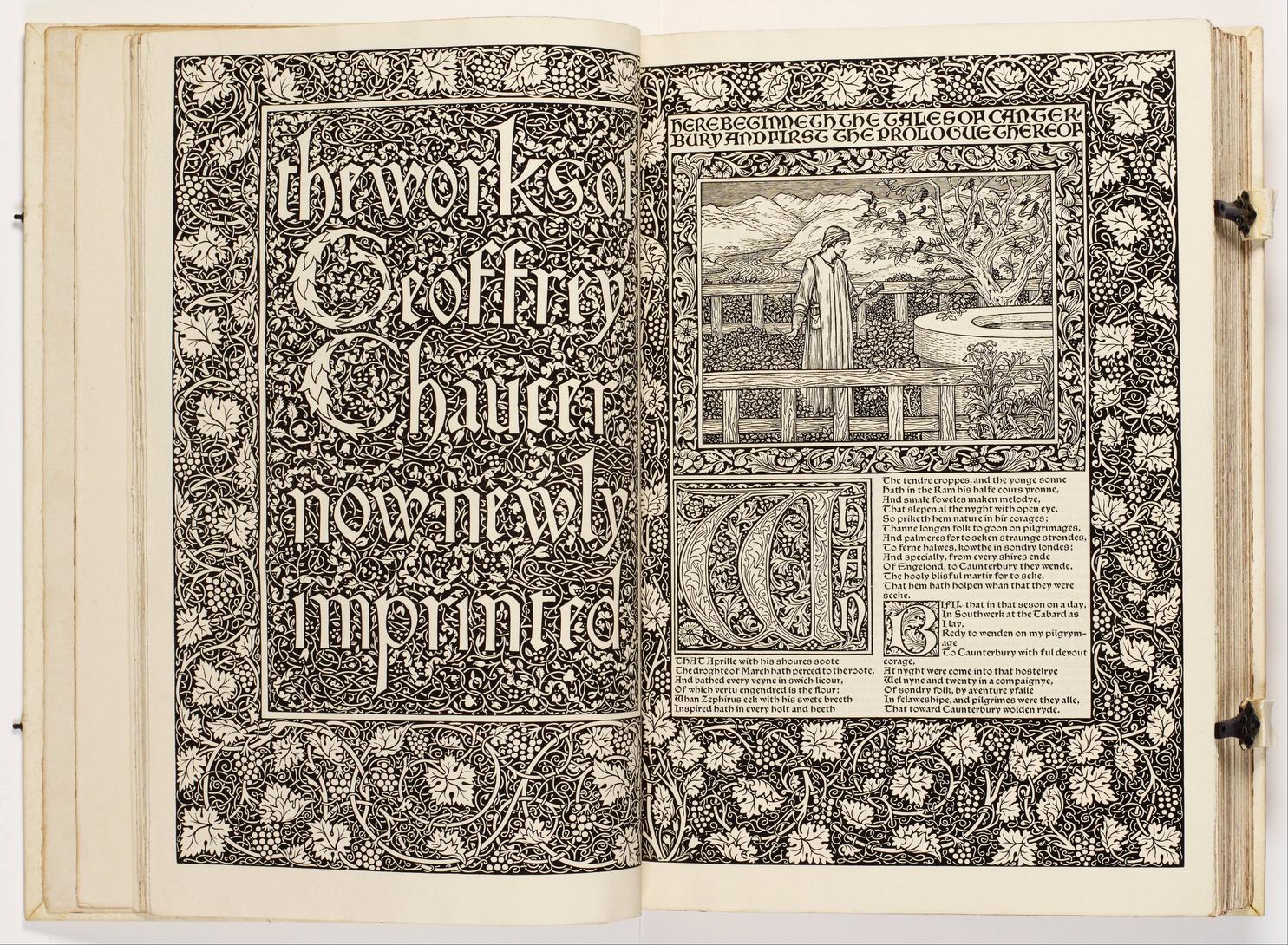 Image of William Morris's title page illumination of the works of Geoffrey Chaucer