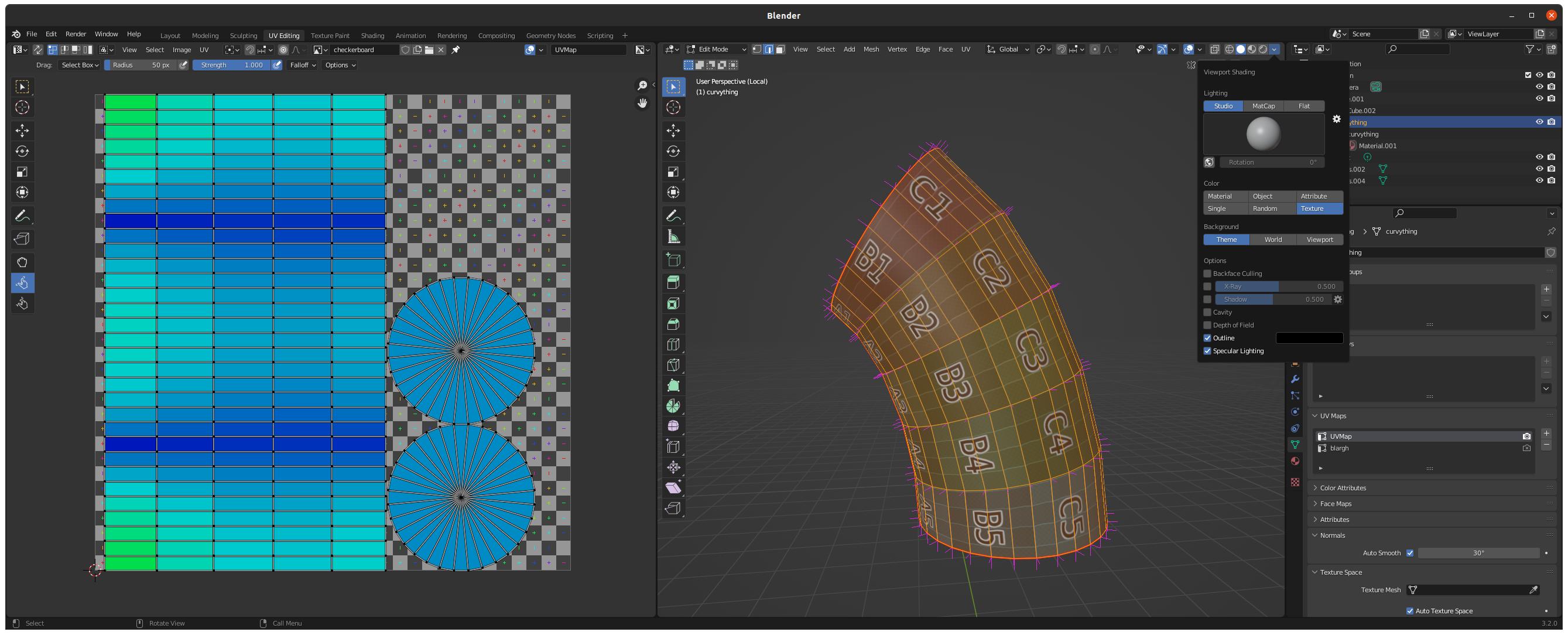 UV editing workspace after adding material