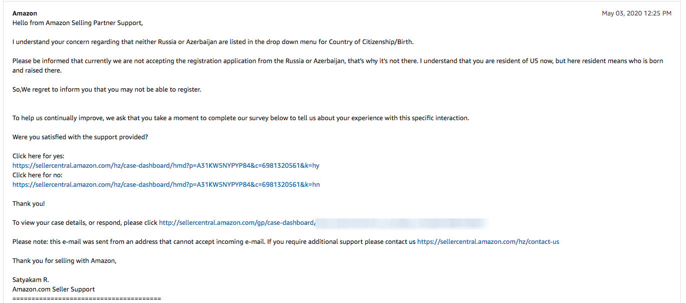 Amazon description of lack of support for Russia/Azerbaijan