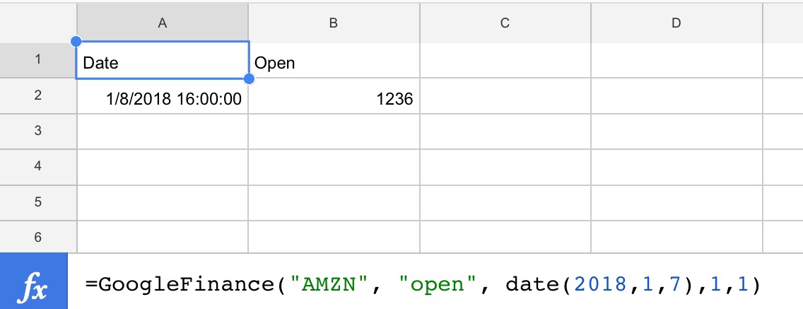 Google sheets googlefinance example