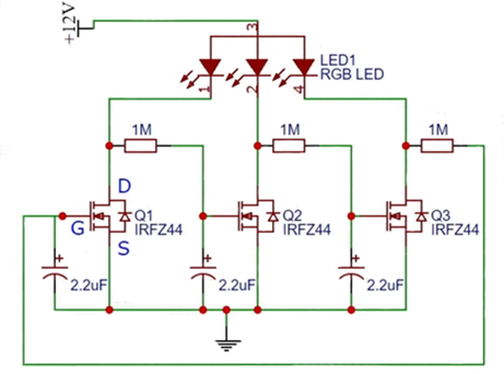 Schematic of a more complicated version of an astable multivibrator