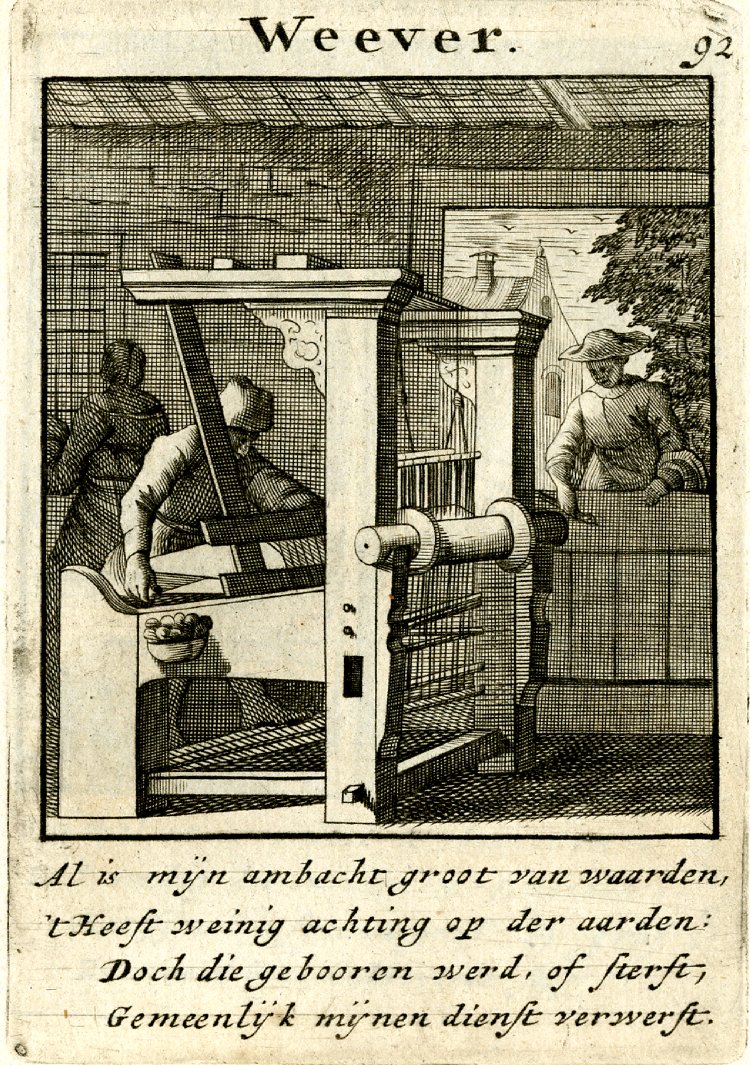 1695 engraving of weaver and loom