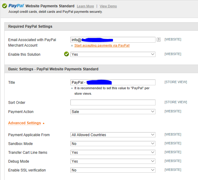 PayPal Config