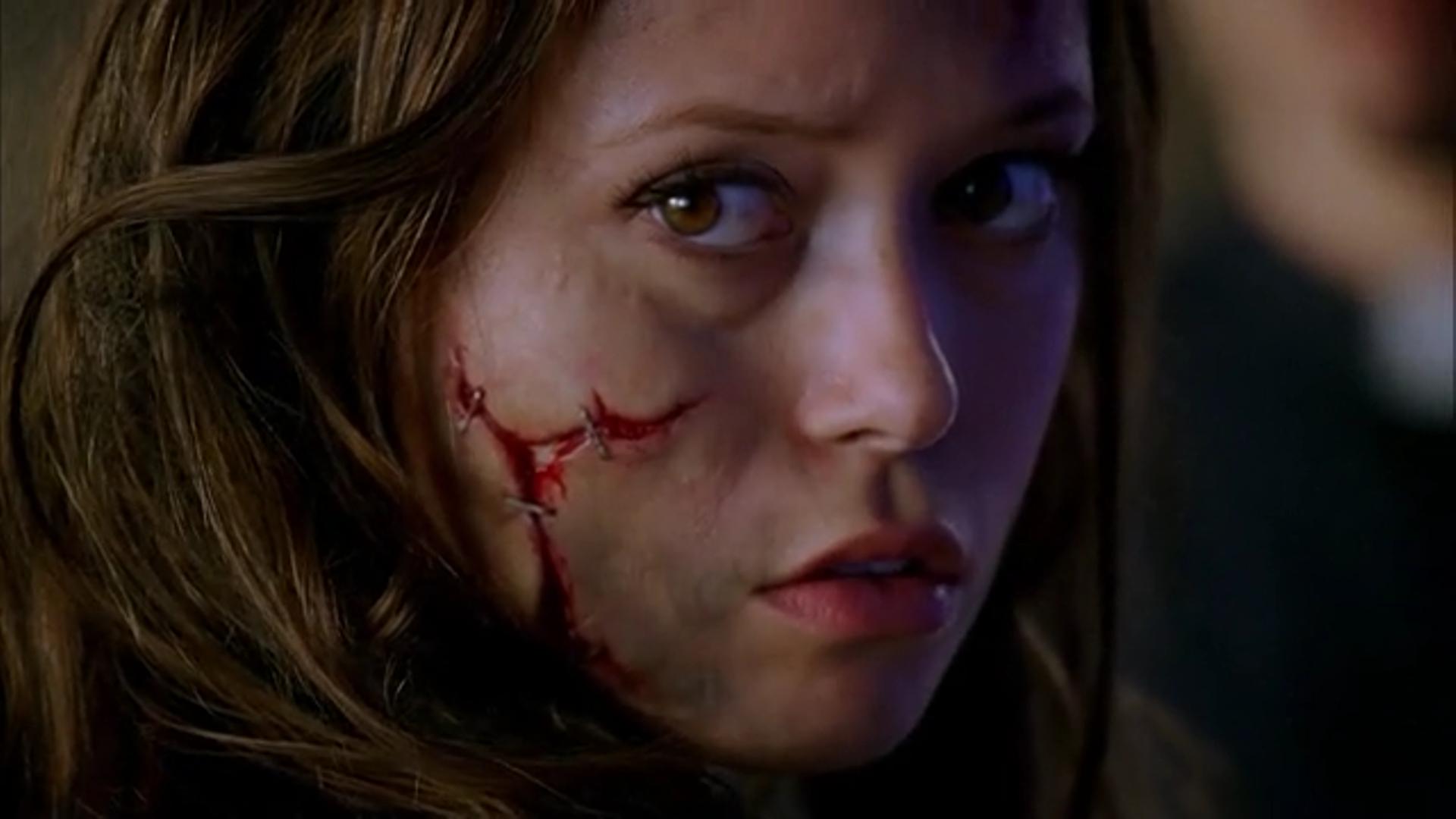 Image of Cameron's wounded face from "Terminator: The Sarah Connor Chronicles" S02E01.