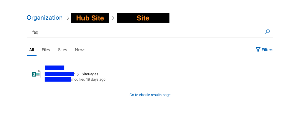 sharepoint online internal site search results