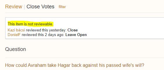 Screenshot showing that the post is no longer reviewable