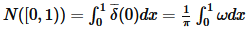 $N([0,1))=\int_0^1 \overline{\delta}(0) dx=\frac1\pi\int_0^1 \omega dx$