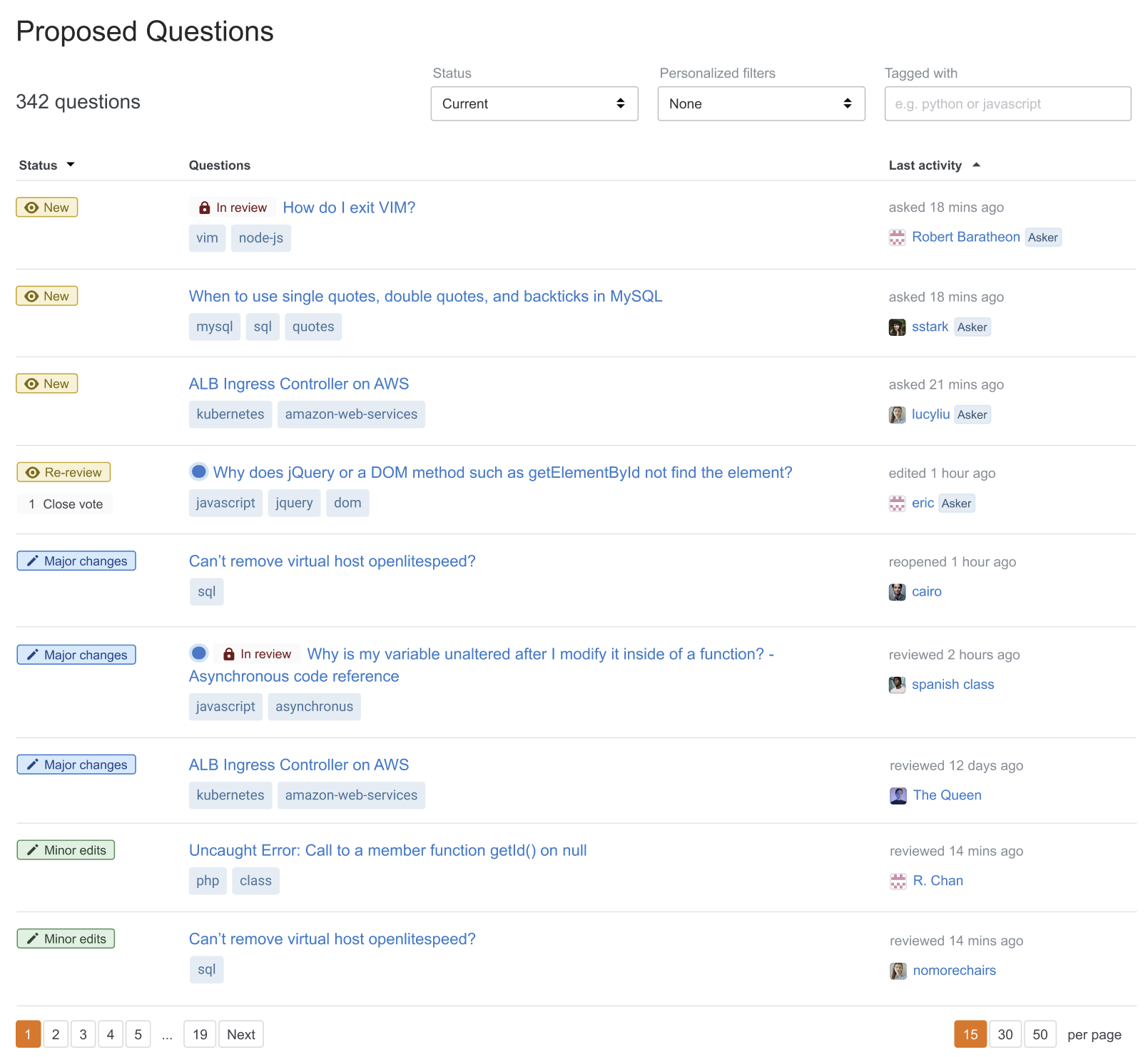 Staging ground listing view for Reviewers