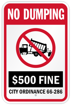 No Dumping - $500 fine sign