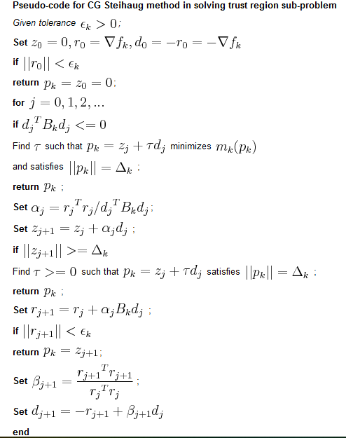 CG-Steihaug Pseudo Code