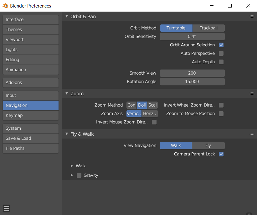 navigation preferences