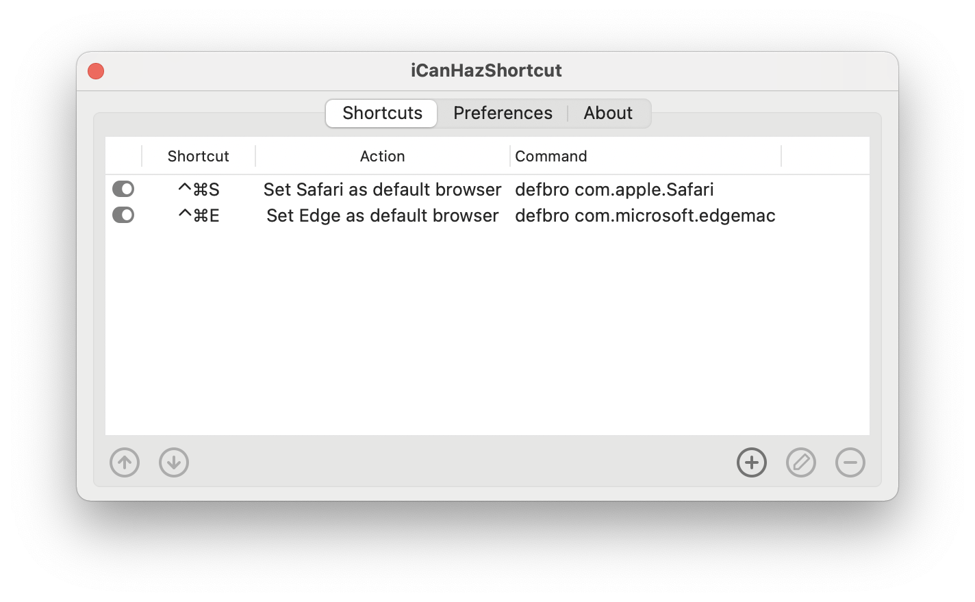 screenshot with all keyboard shortcuts configured