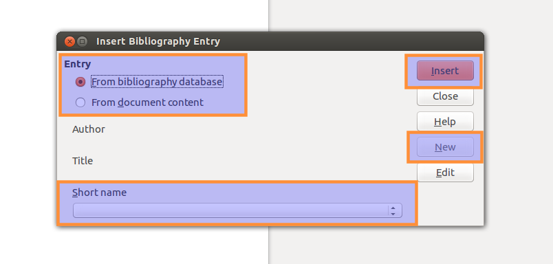 LibreOffice Insert Bibliography Entry