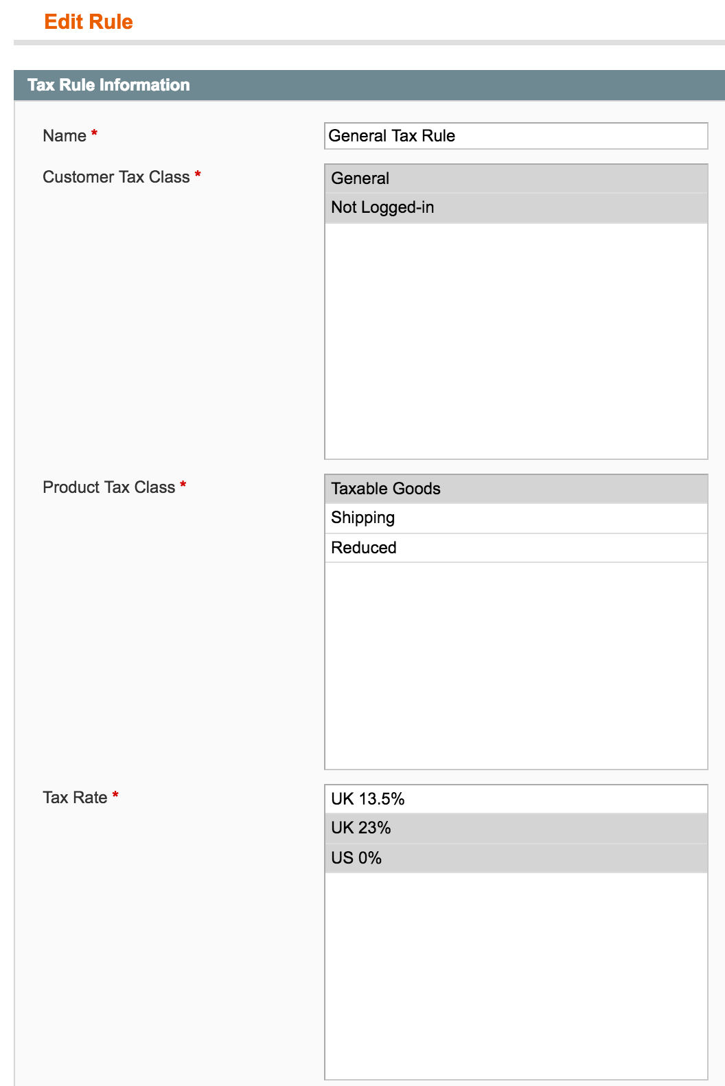 Tax rule settings for Uk and Us