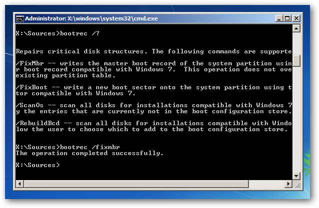 Command prompt FIXMBR