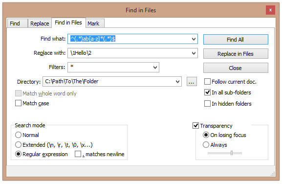 Replace in files using Regexp