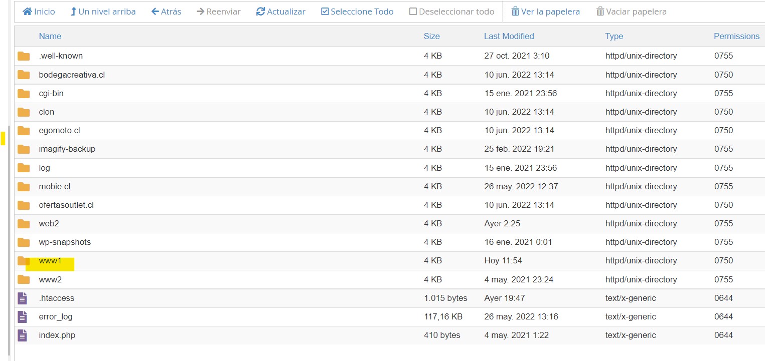 TODOS LAS SUBCARPETAS DE PUBLIC_HTML QUE YA ESTABAN DESDE ANTES. WWW1 ES LA QUE TIENE EL SITIO ACTUALIZADO