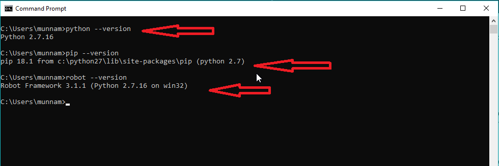 Python, Pip & Robot Framework all are installed and working well.