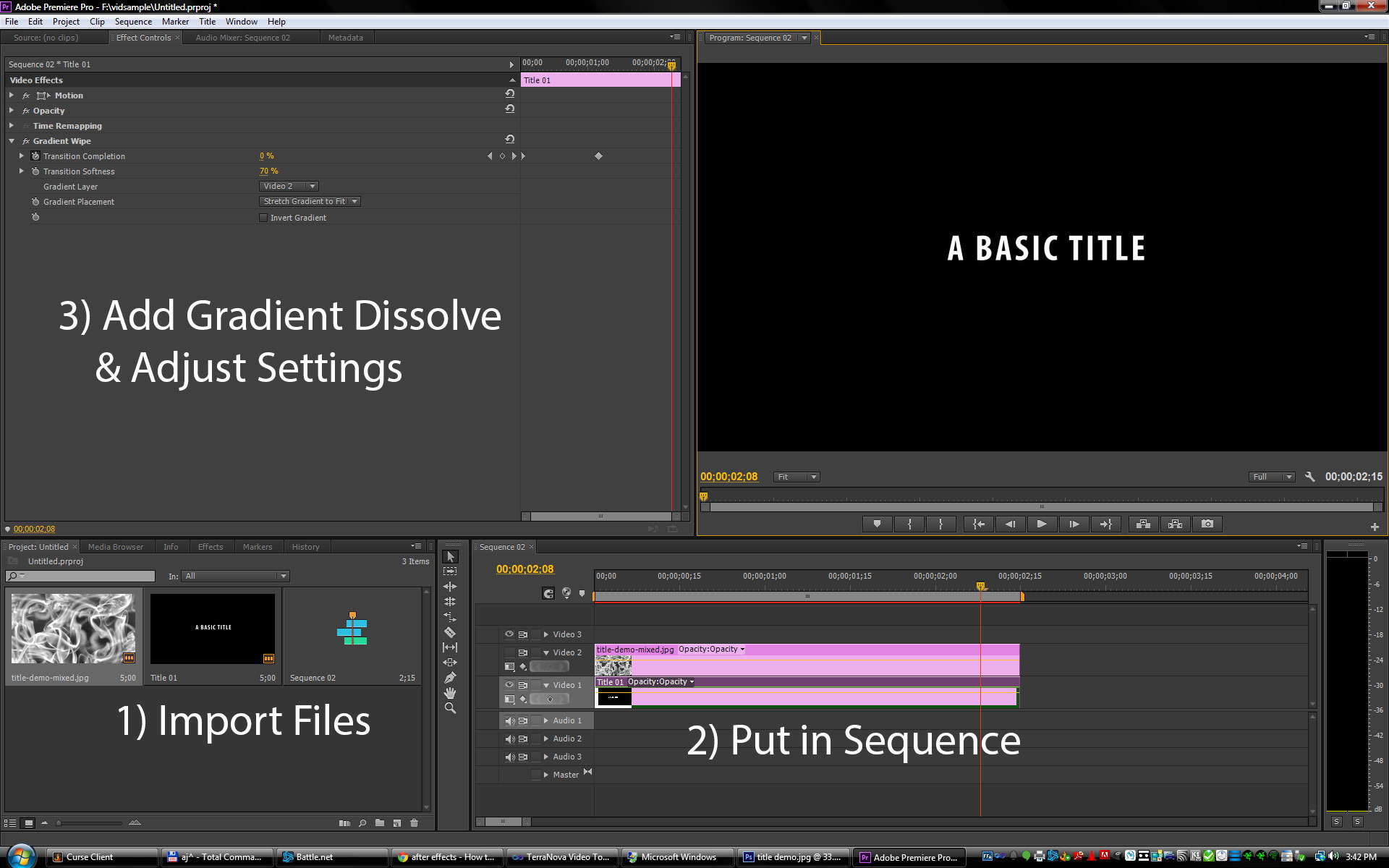 Screen shot of building the gradient title