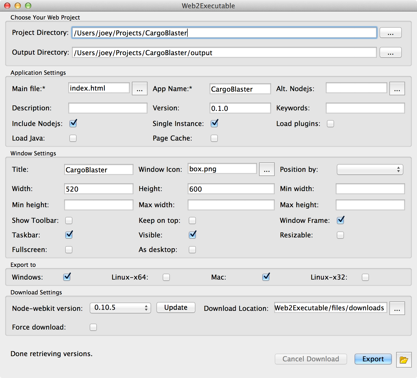 Web2Executable GUI