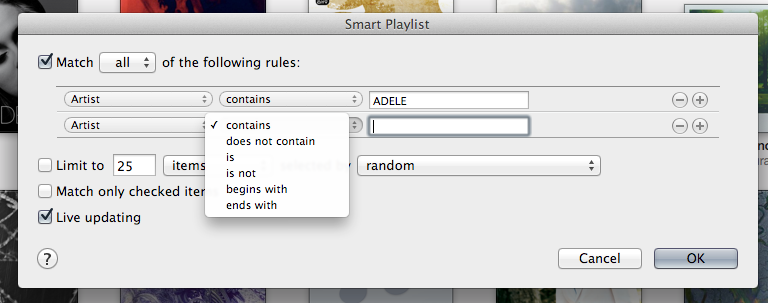 iTunes Smart Playlist editor